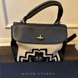 Ralph Lauren Collection Purple Label Leather & Wool Blanket Tiffin Satchel Bag